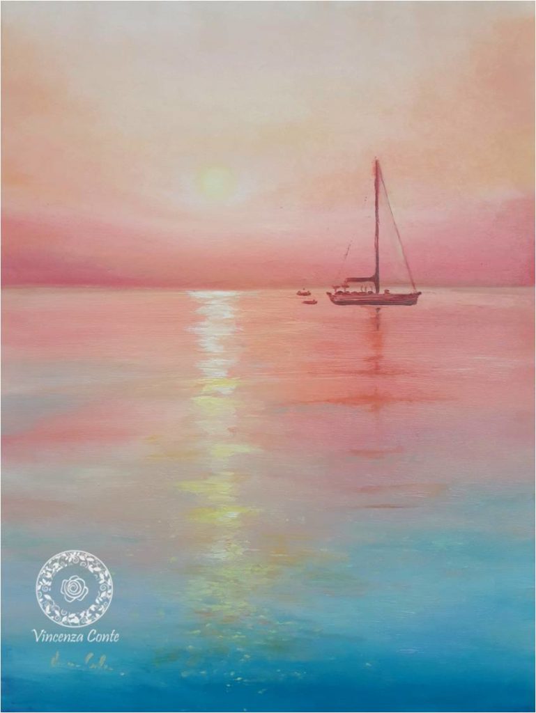 pittura di tramonto sul mare