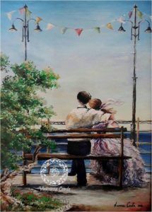 dipinto di coppia davanti al mare