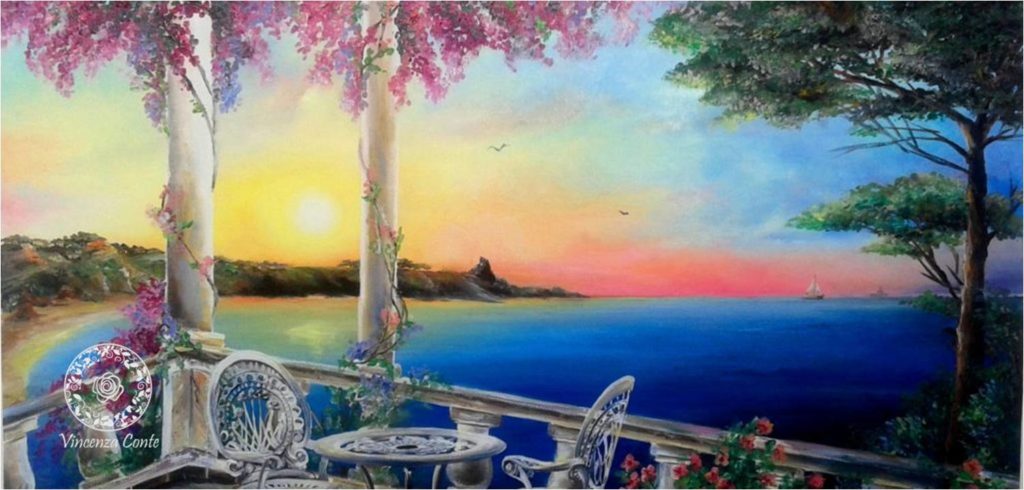 pittura di tramonto sulla costa pugliese